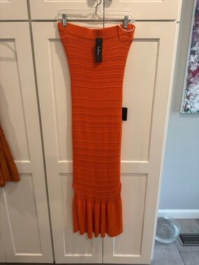 Lulu's Bright Orange Knit Mermaid Hem Midi Dress